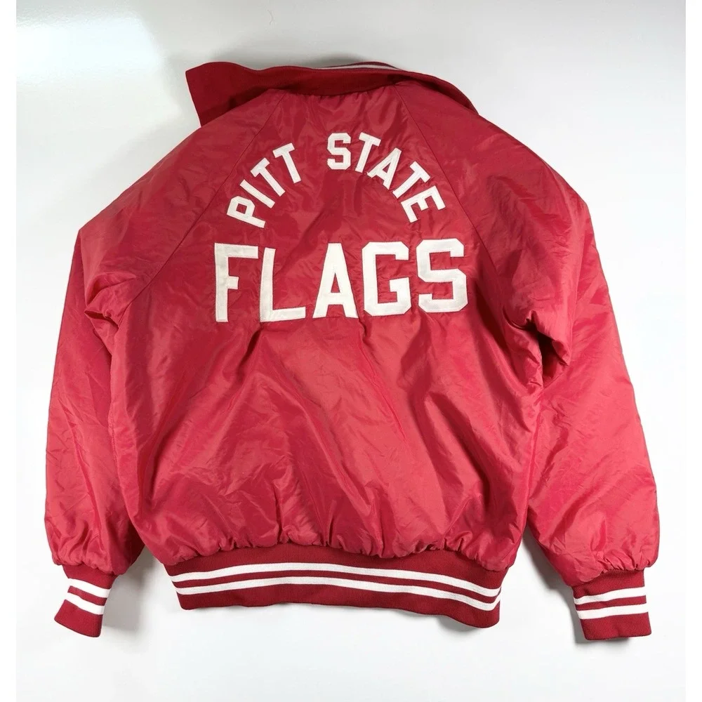 VTG‎ Sport King Pitt State Flags Jacket Red Quilted Bomber Medium USA Retro